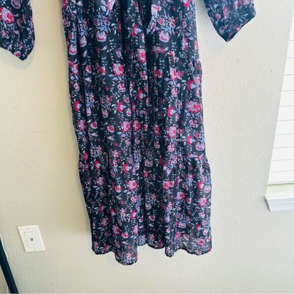 XiRENA Annieka Long Sleeve Belted Tie Midi Dress Silk Blend Floral Black Small - Picture 6 of 16